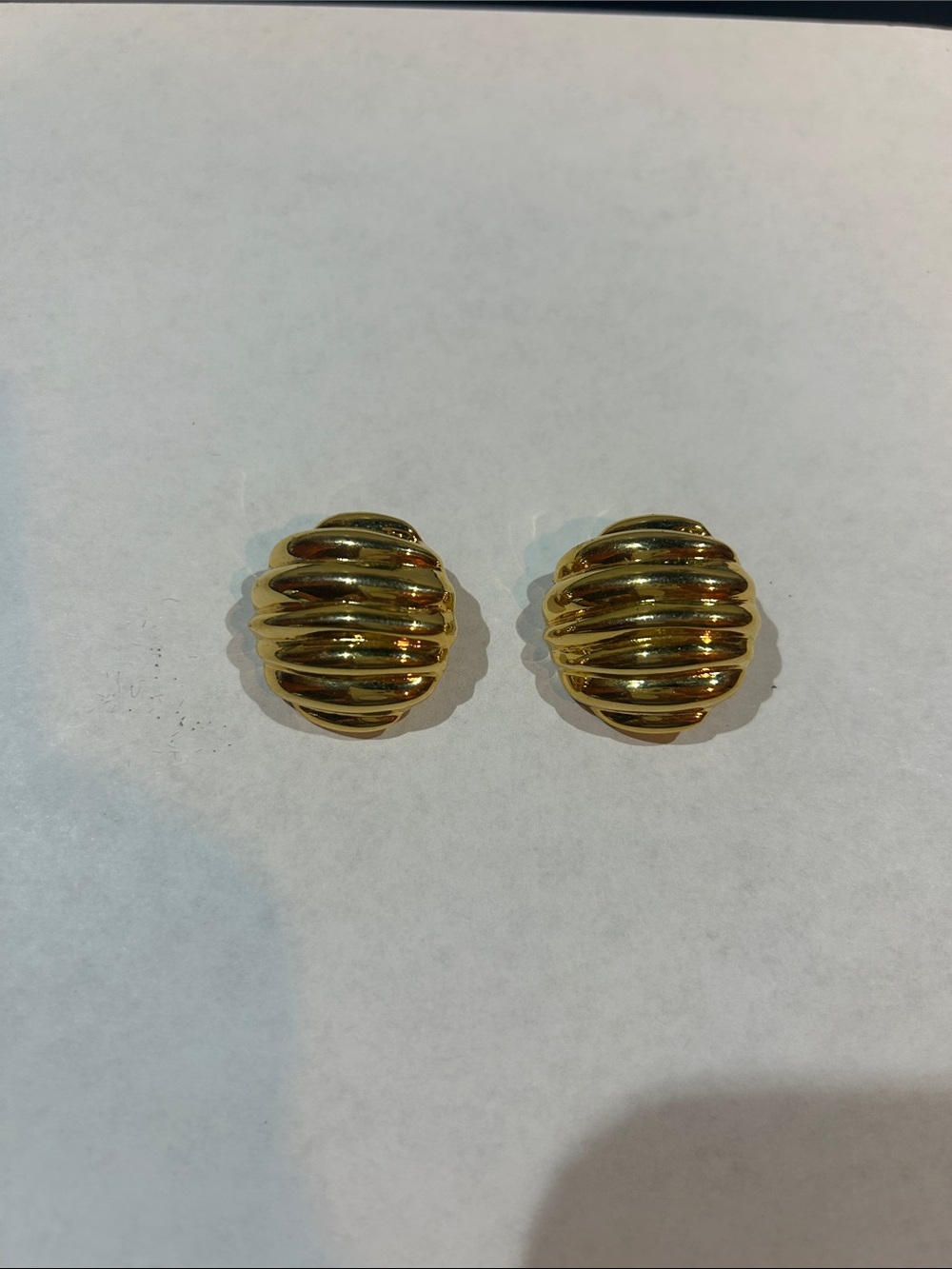Anne Klein Shiny Gold Ribbed Dome Clip-On Earrings